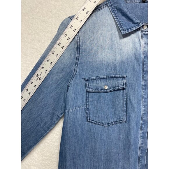 Earl Jean Women's Small Long Sleeve Pearl Snap Up 100% Cotton Denim Shirt - Picture 8 of 11